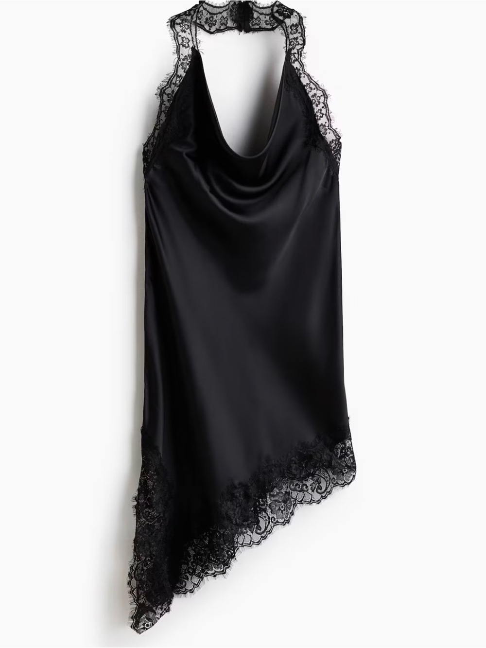 H&M Black Satin Lace-Trim Backless Slip Dress